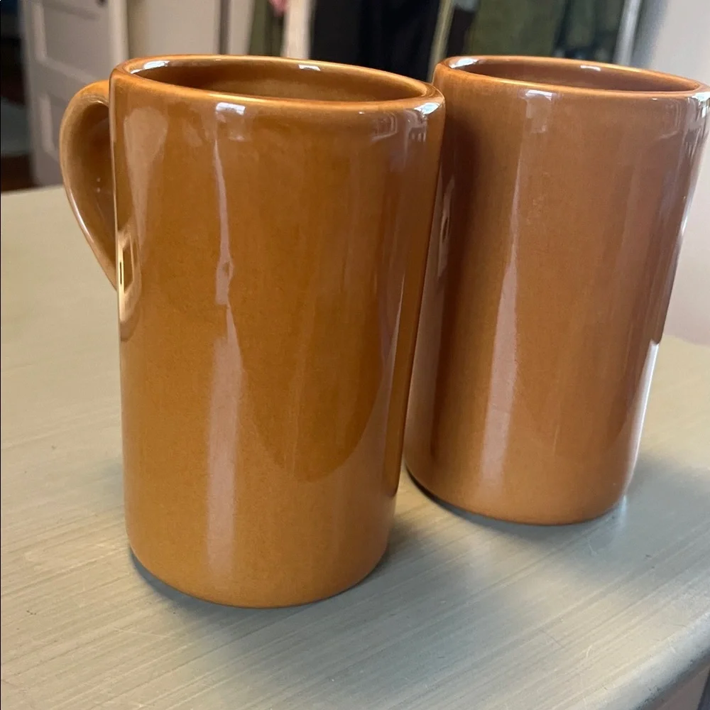 2 Pottery Barn Studio tall coffee mugs Ceramic caramel 12 oz